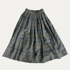 Cashmere A line Full Wool Skirt Vintage Plaid Pleated Grey Size XS Fit and flare